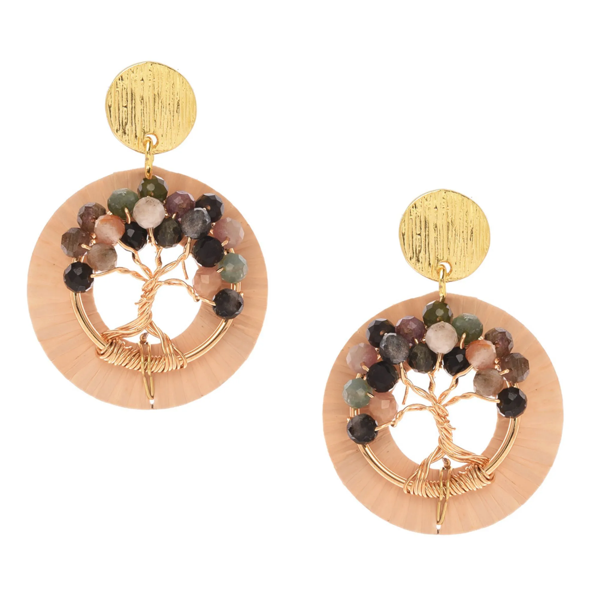 Pendientes Árbol de Vida Piedra Cristal Jade Rosa