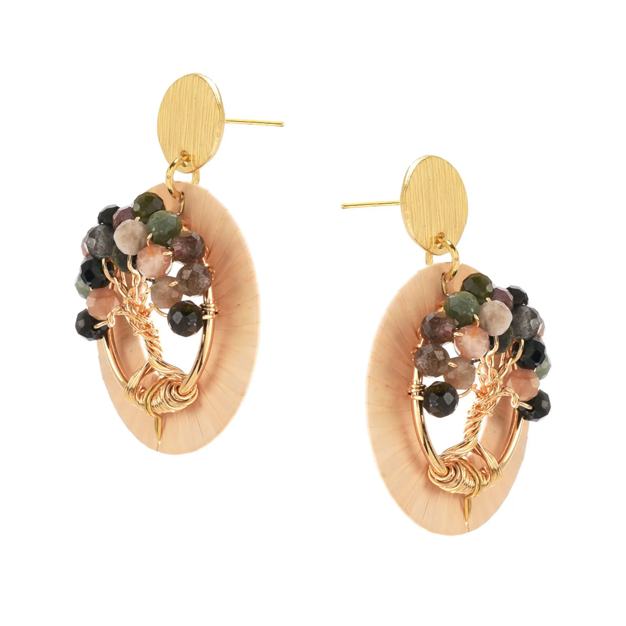 Pendientes Árbol de Vida Piedra Cristal Jade Rosa - Imagen 2